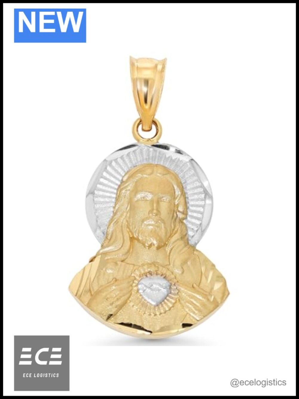 14k Yellow Gold Sacred Heart of Jesus Half Body Pendant